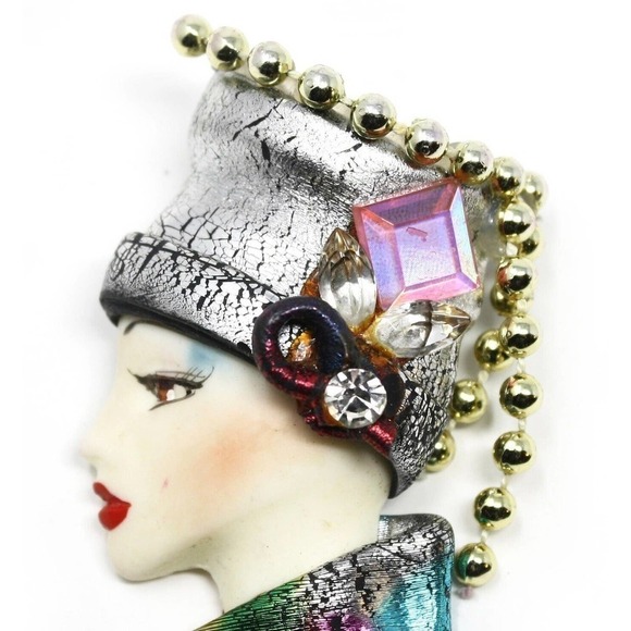 Vintage 80s Womans Profile Pin - Disco Era Fabulous Hat & Decoration - Hey Viv - Picture 3 of 5